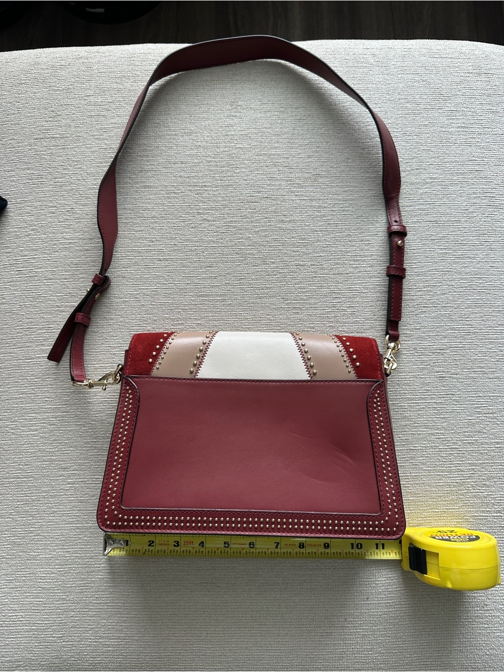 Michael Kors Red, Cream & Tan Studded Leather Crossbody Bag - Picture 3 of 5
